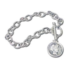 Sterling Silver Toggle Bracelet with Silver Barber Dime