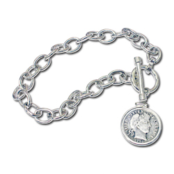 Sterling Silver Toggle Bracelet with Silver Barber Dime