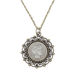 Silver Barber Dime Silvertone Beaded Pendant