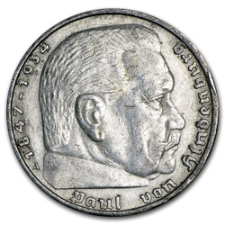 Silver German 5 Reich Mark Coin