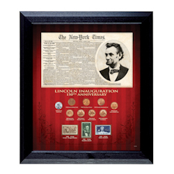 New York Times Lincoln Inauguration 150th Anniversary Coin and Stamp Collection Framed