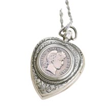 Silver Barber Dime Heart Watch Pendant