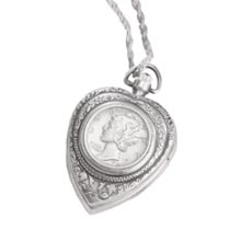 Silver Mercury Dime Heart Pendant & Watch