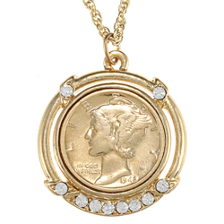 Gold-Layered Silver Mercury Dime Pendant