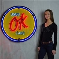 OK USED CARS NEON SIGN IN 36â€³ STEEL CAN