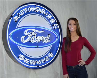 FORD AUTHORIZED SERVICE NEON SIGN IN 36â€³ STEEL CAN