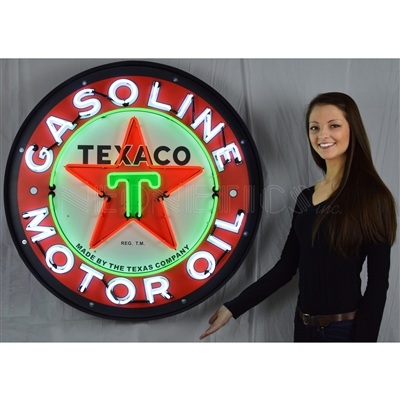 TEXACO MOTOR OIL NEON SIGN IN 36â€³ STEEL CAN