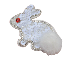 White Sequin Bunny Embroidery Patch