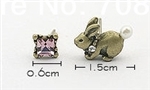 Asymmetrical Brass Bunny and Amethyst Stud Earrings