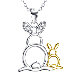 Mother and Baby Bunny .925 Sterling Silver Necklace