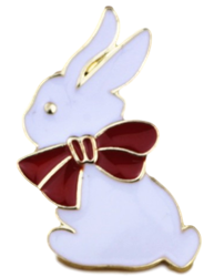 White Bunny with Red Bow Pin