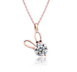 Ears and Bows CZ Bunny Necklace