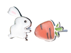 .925 Sterling Silver Rabbit & Carrot Stud Earrings