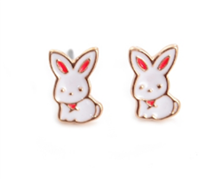 Tiny Enamel Bunny Stud Earrings