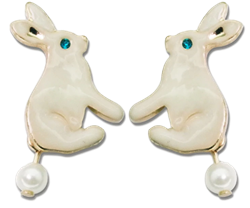 Enamel Bunny with Pearl Tail Stud Earrings