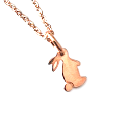 .925 Sterling Silver Rose Color Rabbit Pendant Necklace