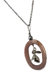 Silver and Pink Shell Rabbit Pendant Necklace