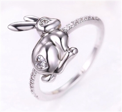 Silver and CZ Heart Rabbit Ring