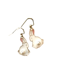 Bunnies with Pearl Tails Dangle Earrings