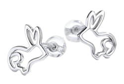 .925 Sterling Silver Rabbit Silhouette Stud Earrings