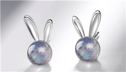 .925 Sterling Silver Moonstone Bunny Stud Earrings