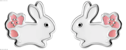 .925 Sterling Silver Pink Tail Bunny Stud Earrings