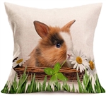 Linen Daisy Bunny Throw Pillow