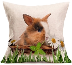 Linen Daisy Bunny Throw Pillow