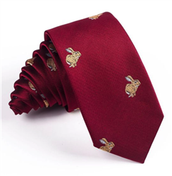 Mens Red Jacquard Rabbit Pattern Tie