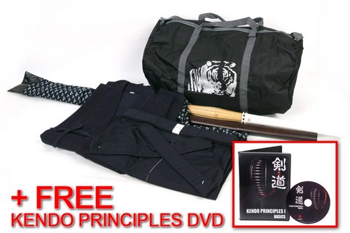 Kendo Essentials Set comes with Keikogi, Hakama, Shinai, Bokuto, Shinai Bag, and Budo Bag