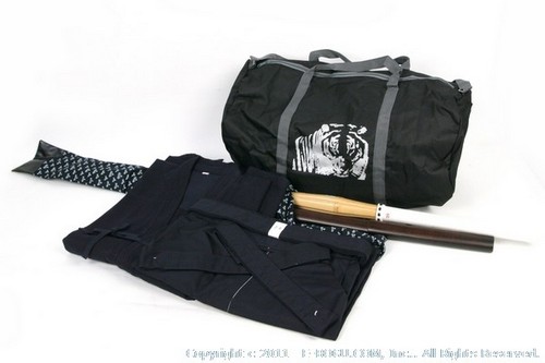 Navy Blue Keikogi/Tetron Hakama Set with Shinai, Bokuto, Shinai Bag, and Budo Bag