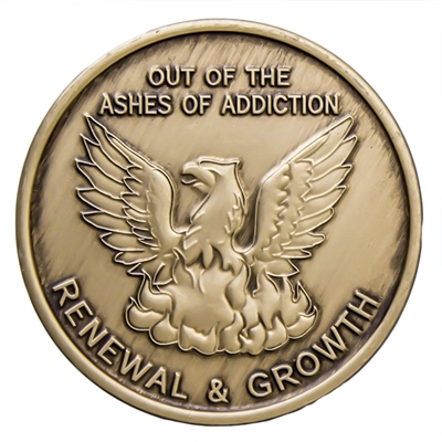Out Of The Ashes of Addiction - Renewal & Growth Bronze Recovery Medallion