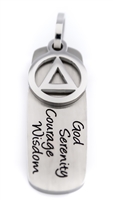 Two-Piece Stainless Steel Engraved Bar and AA Logo Charm Pendant featuring the words â€‹God, Serenity, Courage, Wisdom