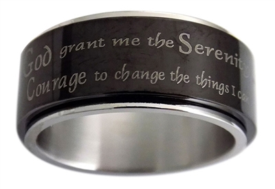 Black Spinner Ring with Serenity Prayer