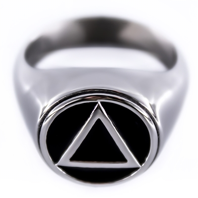 Solid Stainless Steel - AA Logo Ring with Black Enamel Accents