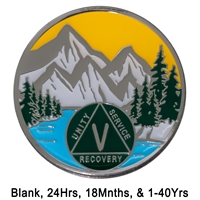 Mountain View - Painted AA Anniversary Medallion with AA Logo | $14.00 ea