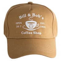 AA Bill and Bob's Coffee Shop Toffee-colored Hat with White Text and Logo