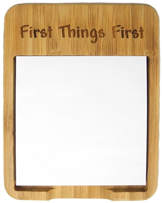 Custom Engraved Bamboo Sticky Note Holder with Recovery Program Slogan Fist Things first