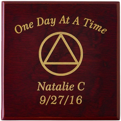 Custom - Laser Engraved - Medallion Holder Wooden Box with One Day At A Time, AA Logo and Personalization