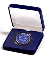 Blue Velvet Medallion Holder Box with an airtight Clear Acrylic Capsule