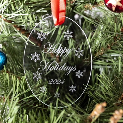 The 2023 - Happy Holidays - Recovery Ornament featuring 9 unique snowflakes with a circle-triangle style (Alcoholics Anonymous) AA logo at the center of each flake