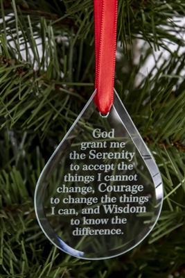 Raindrop Shaped Laser Engraved Serenity Prayer Holiday Ornament