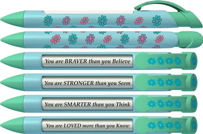 Daisy Rotating Inspirational Message Pen: You are BRAVER than you Believe, STRONGER than you Seem, SMARTER than you Think, LOVED more than you Know.