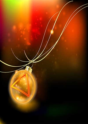 The AA logo in a holiday bulb with traditional themes associated with the Christmas holiday