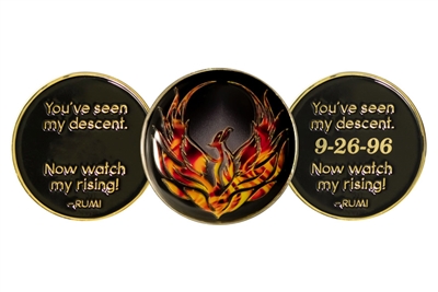 Rising Phoenix Coin - Flames On Black with Custom Text Option