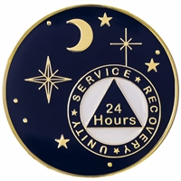 Midnight Blue and Gold Plated Moon and Stars - Painted AA Medallion with AA Logo