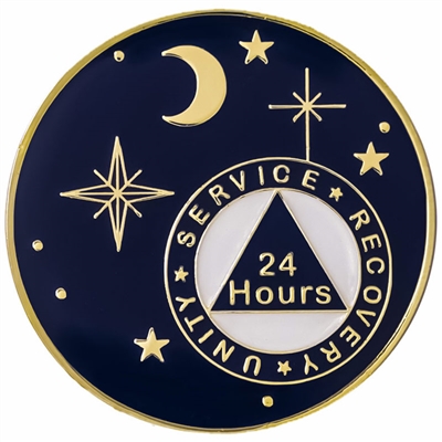 Midnight Blue and Gold Plated Moon and Stars - Painted AA Medallion with AA Logo