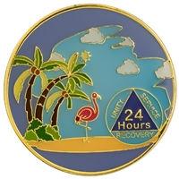 Beach Scene - Painted AA Medallion with 24 Hours AA Logo