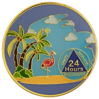 Beach Scene - Painted AA Medallion with 24 Hours AA Logo