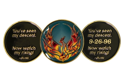 Rising Phoenix Coin - Flames On Teal with Custom Text Option